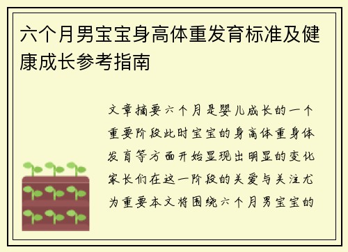 六个月男宝宝身高体重发育标准及健康成长参考指南